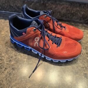 On Cloud Cloudflow Rust Red Pacific Blue White Running Shoe Sneaker Mens 9